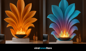 Vibrant flame sculpture fireplace transforming a modern luxury interior