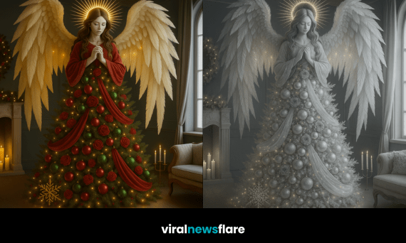 Angel Christmas tree featuring illuminated wings, halo and sculptural festive design