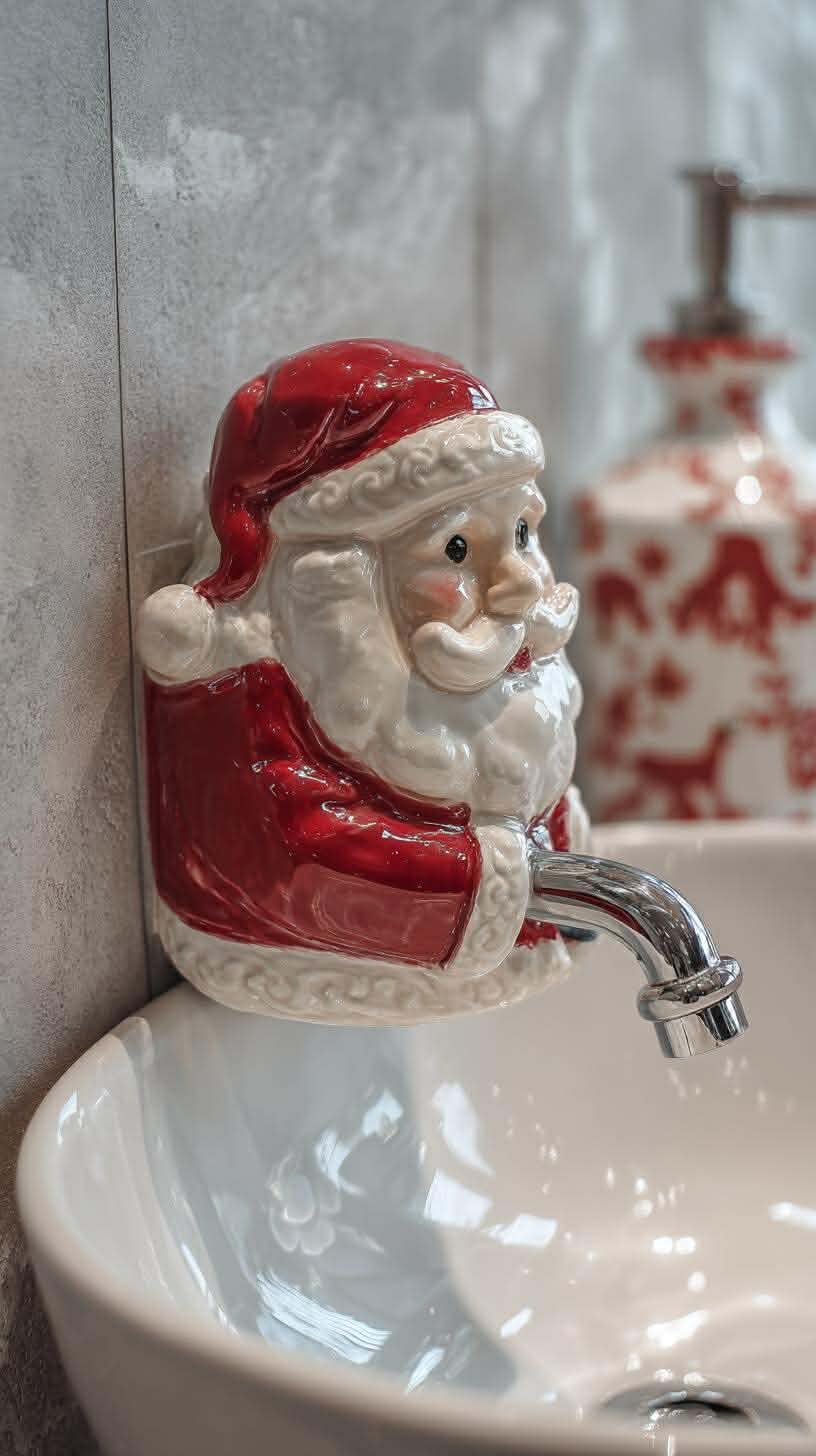 Santa Claus novelty bathroom tap bringing festive charm to a Christmas bathroom