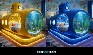 Luxury submarine aquarium bed transforming a child’s bedroom into an immersive underwater adventure
