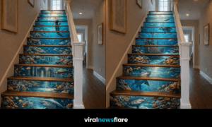 Statement underwater staircase transforming a hallway into an immersive ocean world