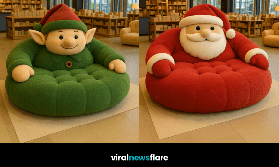 Collection of oversized Christmas armchairs featuring Santa, snowman, elf and reindeer designs