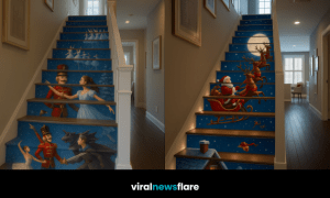 Christmas staircase wall art transforming stair risers into magical festive scenes