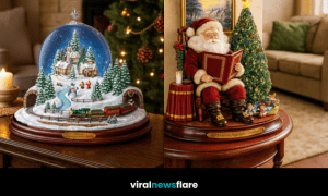 Luxury Christmas figurines featuring Santa Claus and illuminated winter village scenes