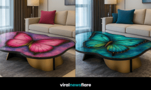 Artistic butterfly resin coffee table transforming a modern living room