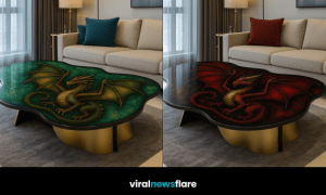 Collection of luxury dragon resin coffee tables in bold colours displayed in a modern living space