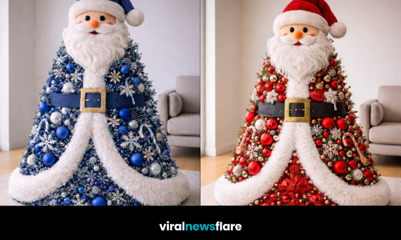 Santa Christmas tree dress transforming a Christmas tree into a festive Santa centrepiece