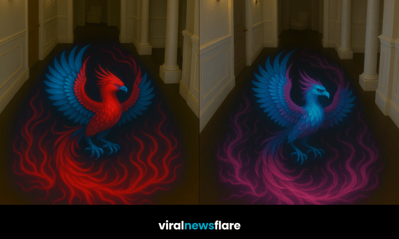 Mythical phoenix floor illusion transforming a classic hallway interior
