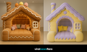 Whimsical gingerbread house armchairs creating magical festive seating indoors