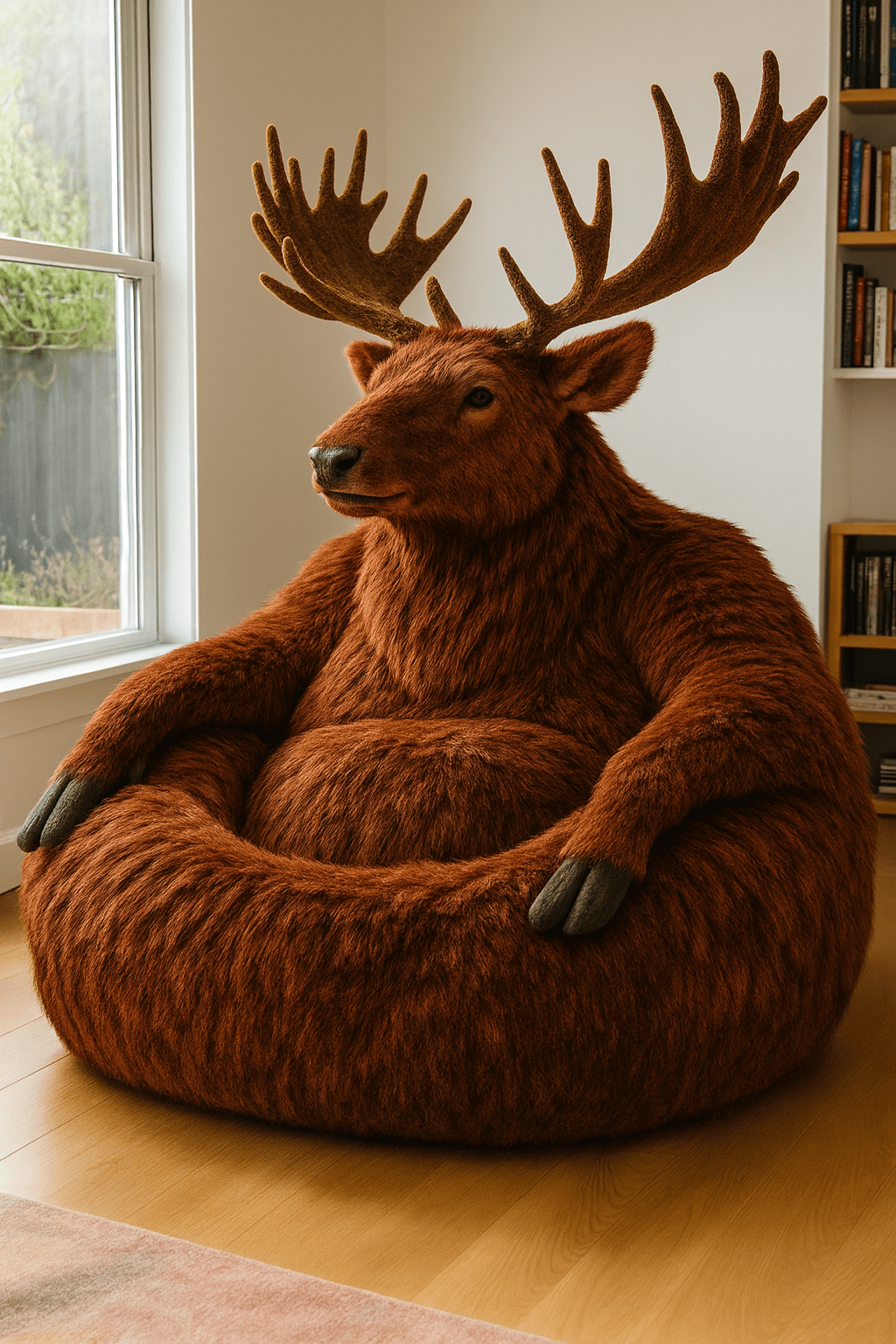Deep chestnut reindeer armchair showcasing oversized cosy seating design