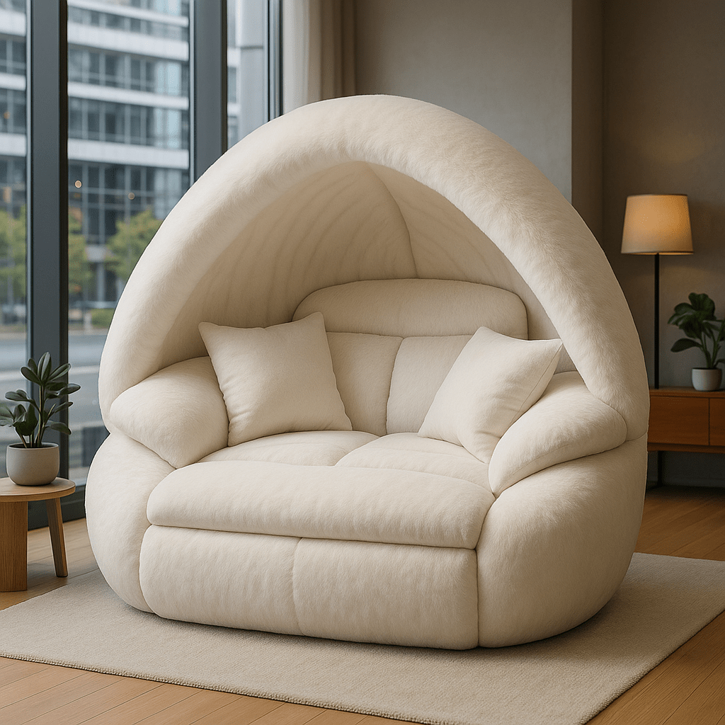 elegant cream oversized lounge chair with plush cushions in bright modern interior