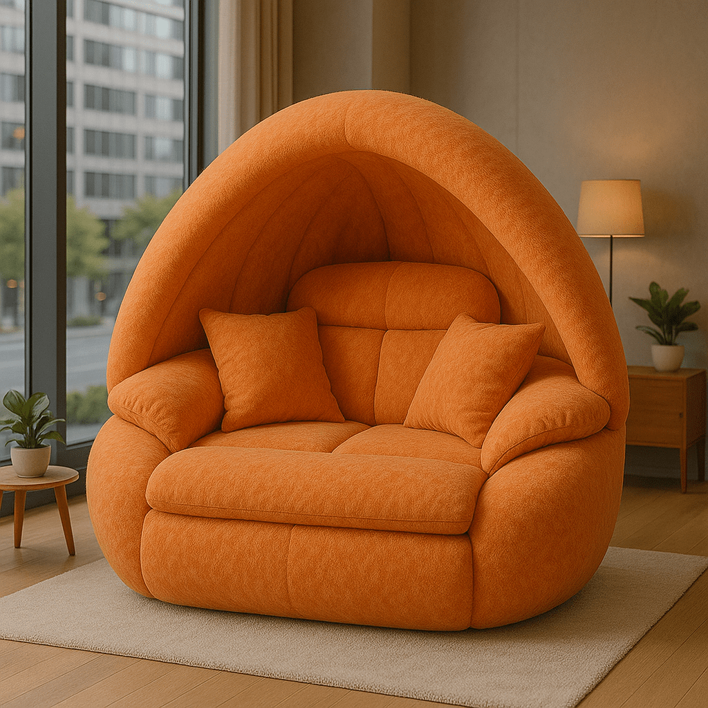 cosy oversized orange lounge chair with dome design in a modern living space