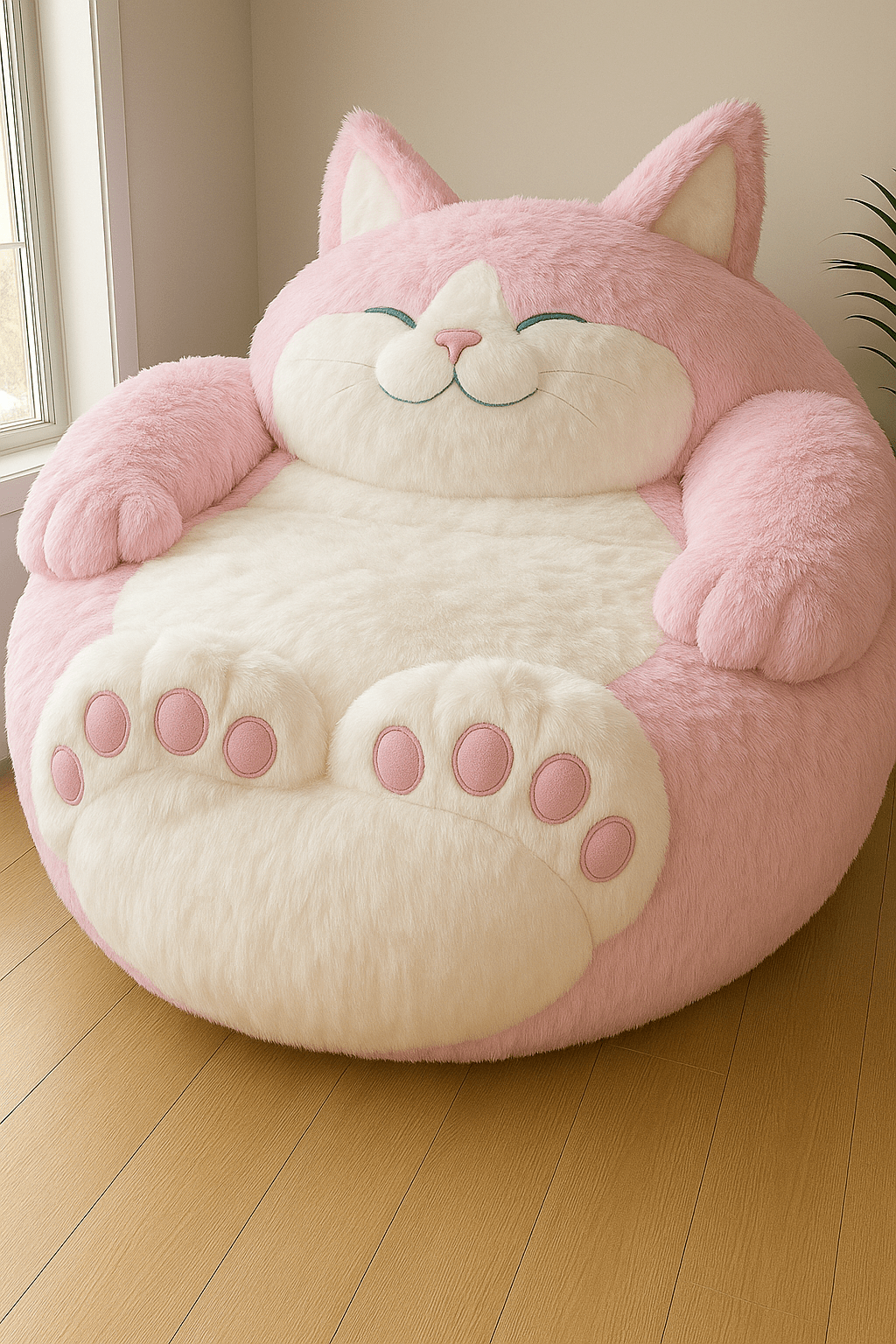 Pink oversized cat armchair designed for cosy lounging