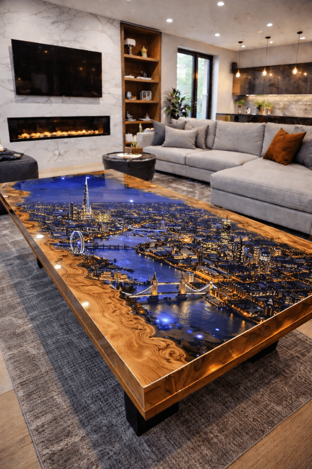 London  coffee table featuring the River Thames and city landmarks
