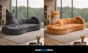 Oversized cat-shaped sofas in multiple colours displayed in a modern luxury living space