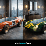 Luxury car-shaped bathtub inspired by classic racing cars in a modern designer bathroom