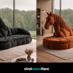 Luxury horse-shaped chaise lounge displayed as a sculptural statement piece in a modern living room