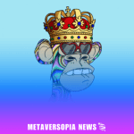 Illustrated NFT ape wearing a crown on a blue-to-purple gradient background representing Metaversopia Web3 news