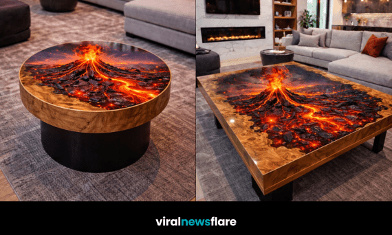 Volcanic rift resin coffee table with glowing lava effect as a modern luxury centrepiece
