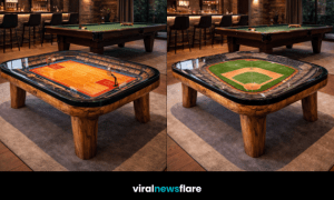 Collection of stadium-inspired coffee tables featuring football, basketball, golf, and baseball designs