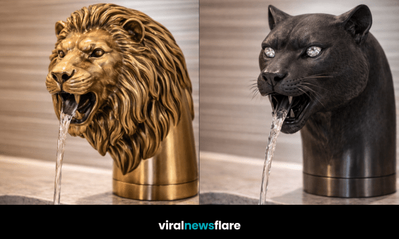Collection of luxury animal head taps including lion, tiger, panther and wolf designs