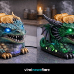 Collection of fantasy dragon toasters with LED lighting and toasted bread