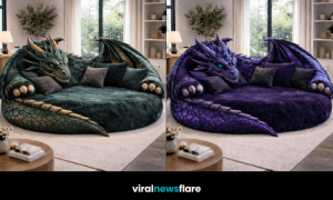 Oversized dragon-shaped lounge sofa featuring sculpted wings and plush seating