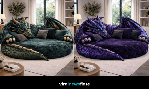 Oversized dragon-shaped lounge sofa featuring sculpted wings and plush seating