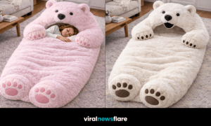 Collection of oversized sleeping bags in blue pink purple and white colourways