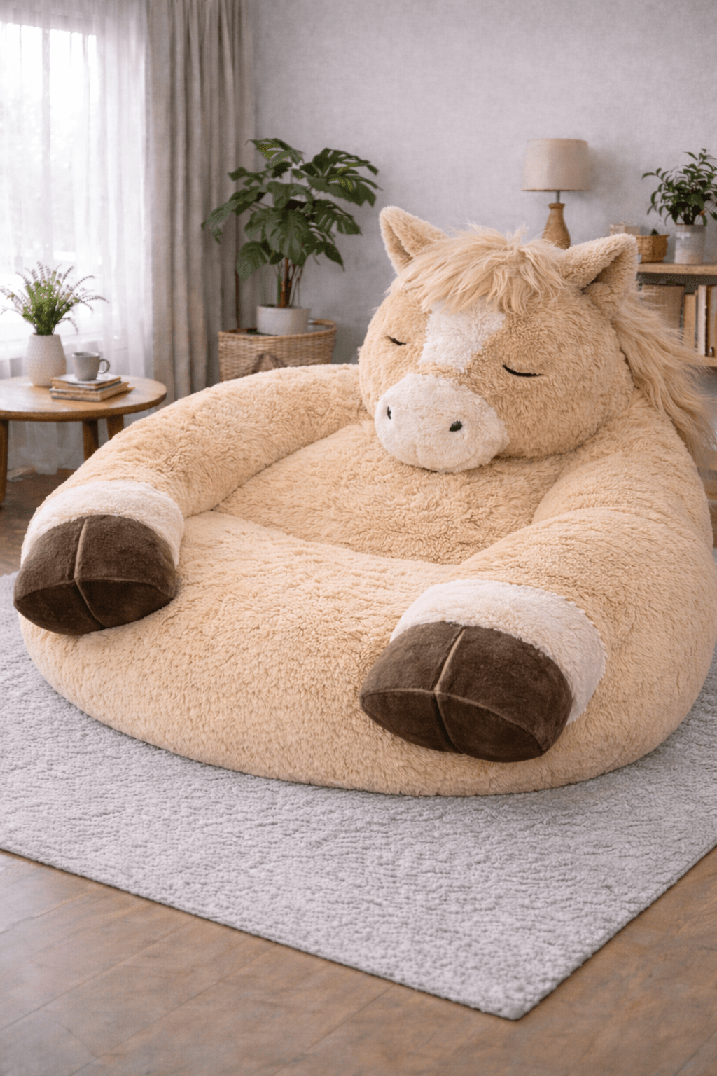 Oversized chair styled in a soft neutral living space