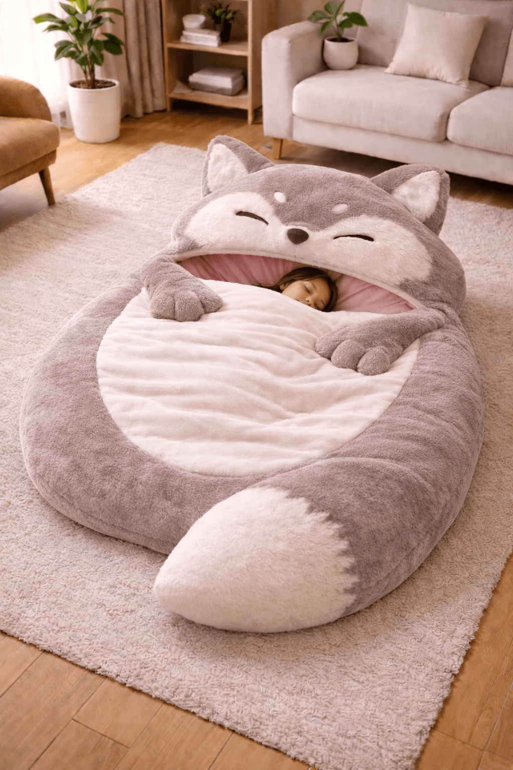 Grey fox with padded lining and enclosed design