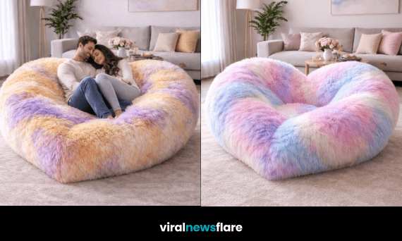 Heart-shaped plush lounge bed as a cosy statement seating piece in a modern home