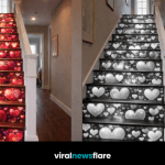 Decorative heart staircase risers with glowing illusion artwork creating a statement hallway feature