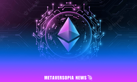 Glowing Ethereum logo surrounded by digital blockchain circuits in a futuristic metaverse-themed Web3 background with neon lighting