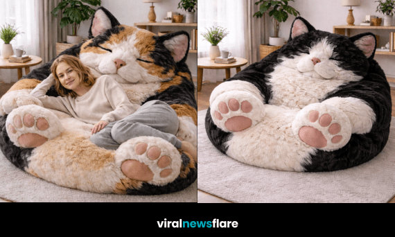 Oversized cat-shaped plush armchairs creating cosy statement seating in modern interiors