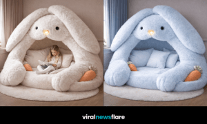 Collection of oversized bunny reading nook pods in pink, blue, cream and lavender