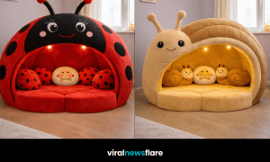 Collection of colourful animal-themed plush play pods including bee, snail, ladybird, and butterfly designs
