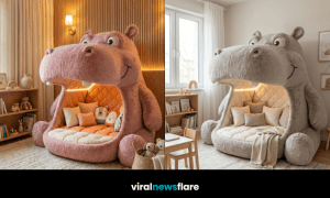giant hippo sofa chair plush oversized animal seating cosy creative interior design