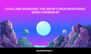 Futuristic metaverse landscape representing Yuga Labs Voyagers NFT drop and Web3 digital ownership concept