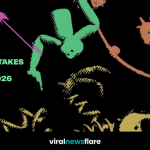 Abstract VR-themed graphic promoting XORWIRE at AWE 2026 with colourful characters and bold event text