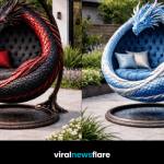 ornate dragon egg swing chair hanging in stylish modern garden patio