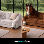 Collection of horse shaped sofas in black brown gold and white colours in modern interiors