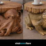 Collection of animal-shaped coffee tables including lion, bear, frog and octopus designs