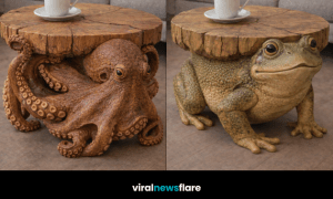Collection of animal-shaped coffee tables including lion, bear, frog and octopus designs