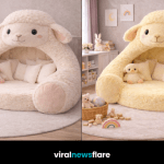 Plush lamb-shaped kids bed nook in pastel colours creating a cosy and playful bedroom space