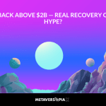 Futuristic purple and blue crypto landscape with planets and mountains representing NFTs back above $2B and market recovery