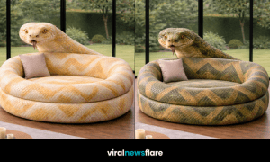 Collection of snake-shaped sofas in cream, green, orange, and black colour variations showcasing modern statement furniture