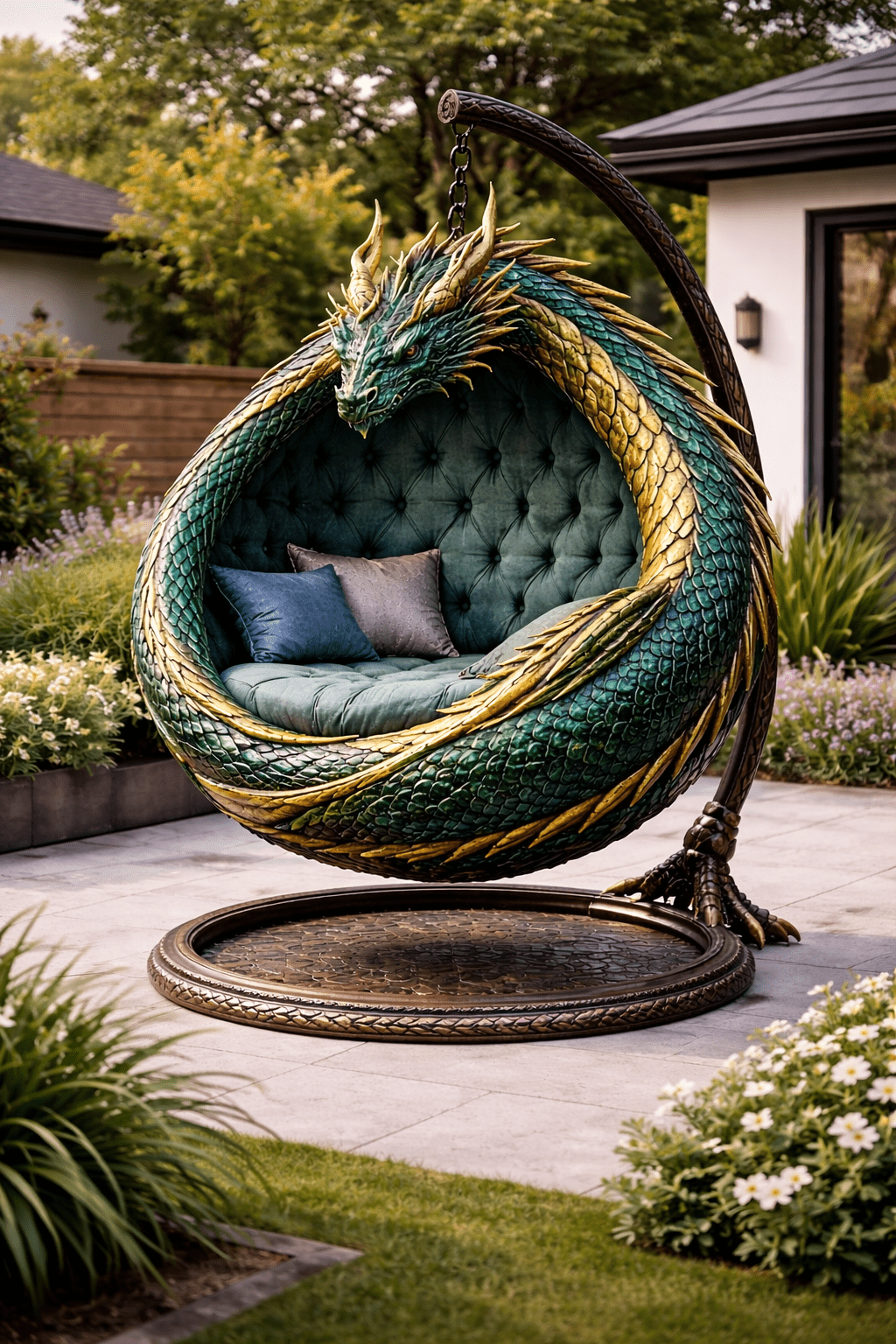 green gold dragon egg swing chair luxury garden hanging pod seating