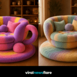 Collection of giant fluffy mug-shaped lounge chairs in bold and pastel colours designed for cosy modern interiors