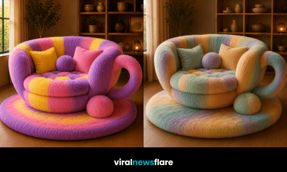 Collection of giant fluffy mug-shaped lounge chairs in bold and pastel colours designed for cosy modern interiors